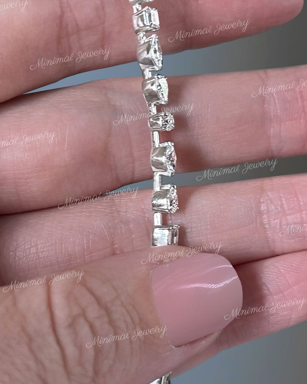 Moissanite tennis bracelet,10k/14k solid gold bezel set bracelet,multi shape moissanite bracelet,luxury eternity,lab diamond tennis bracelet