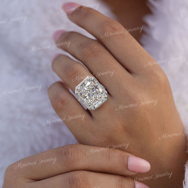 Radiant cut moissanite engagement ring 19CT large crushed ice Radiant Halo ring Statement Wedding ring Anniversary gift big diamond ring