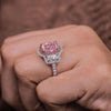 4.2CT Radiant morganite engagement ring Three stone halo rose gold Morganite ring,celebrity style moissanite&big pink morganite wedding ring