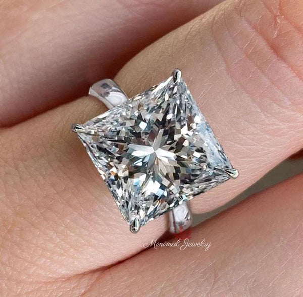 princess moissanite engagement ring 9.5CT simple solitaire gold cathedral ring Statement Wedding Ring large diamond anniversary gift ring