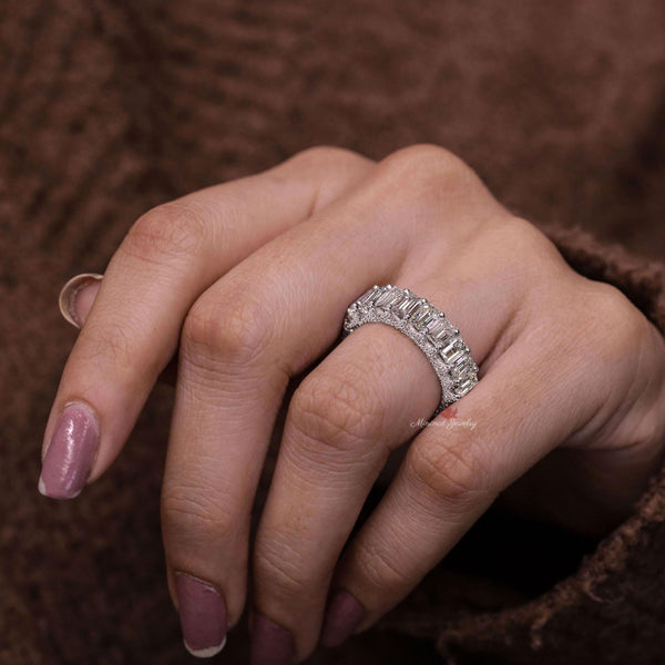 Lab Grown Diamond Eternity Ring: Emerald Cut Wedding Band, 4.64 TCW