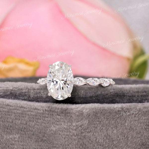 2.5 CT oval moissanite engagement ring,hidden halo,oval solitaire ring,14k white gold,unique oval cut moissanite ring,wedding ring for women
