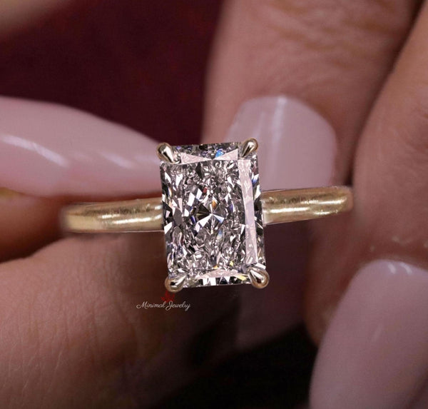 Radiant cut lab grown diamond ring 2.8 CT IGI Certified Solitaire Engagement wedding Ring Hidden Halo Anniversary ring promise ring for her