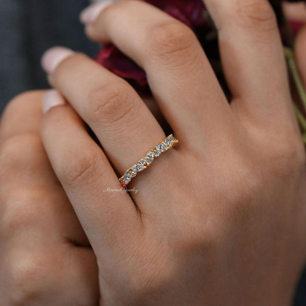 moissanite wedding band,unique marquise band ring,vintage,half eternity cluster ring,marquise wedding band,Solid Gold dainty Stacking ring