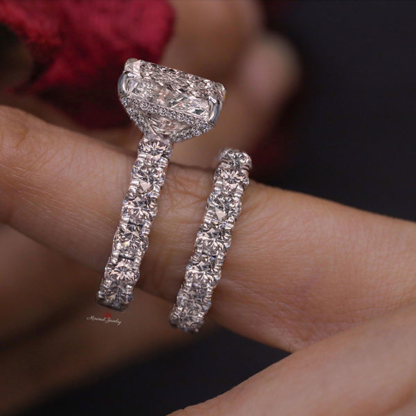 5CT Radiant Cut Engagement Ring Lab Grown Diamond IGI Certified Bridal Wedding ring Set Wide Eternity Band &Hidden Halo Anniversary ring 14k