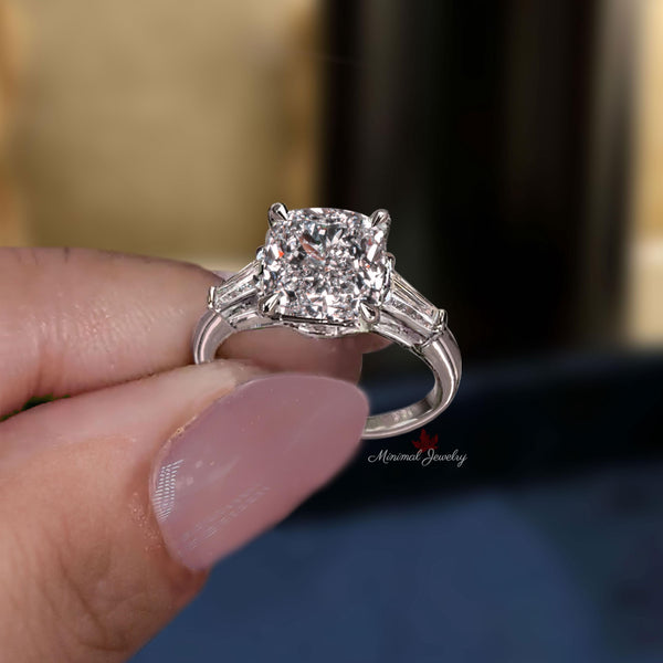lab grown diamond engagement ring 2.6CT cushion cut Three stone Lab diamond ring IGI Certified diamond Wedding ring for her Anniversary gift