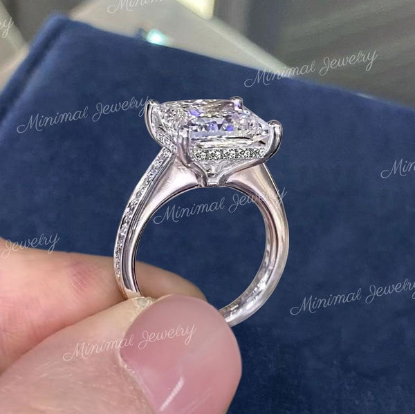 4 CT moissanite princess cut ring,hidden halo,princess cut solitaire engagement ring,low profile,square cut diamond alternative wedding ring