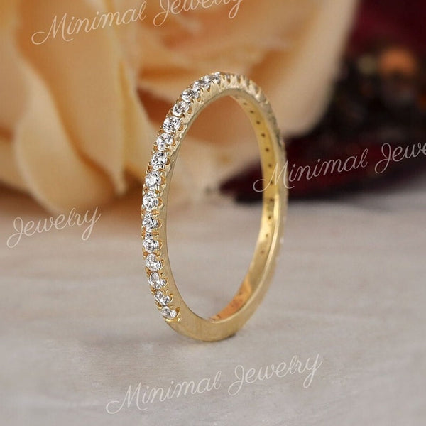 micro pave wedding band,3/4 Eternity Ring,solid 14k Gold,1.5 mm Thin wedding band,moissanite wedding band,simple,dainty stacking ring,women