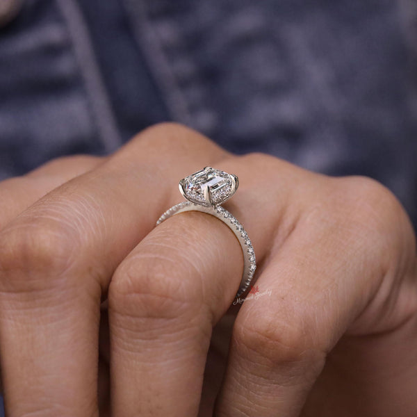 Lab Grown Diamond Engagement Ring IGI Certified 2 ct Asscher Cut Lab Diamond wedding ring Hidden halo 14k Gold 4 prong solitaire Thin Band