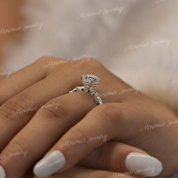 2.5 CT oval moissanite engagement ring,hidden halo,oval solitaire ring,14k white gold,unique oval cut moissanite ring,wedding ring for women