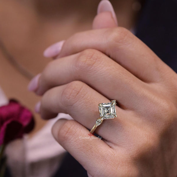 Asscher lab grown diamond ring with bezel set Three stone IGI Certified 2CT Asscher cut Lab diamond ring Wedding ring women anniversary ring