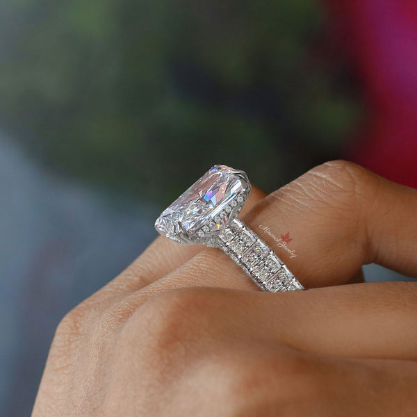 10 CT radiant moissanite engagement ring,luxury unique,hidden halo,wide band,celebrity style big large radiant cut engagement ring,wedding