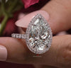 6ct pear shaped engagement ring with halo crushed ice pear moissanite ring Large diamond statement wedding anniversary ring women 14k gold
