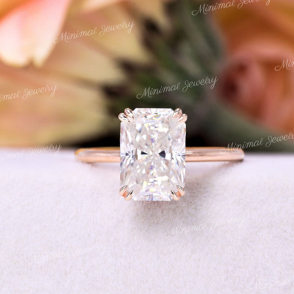 3CT Radiant moissanite engagement ring 14k rose gold hidden halo ring solitaire radiant cut ring bridal wedding ring anniversary gift ring