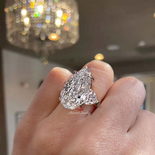 9CT Pear Moissanite Engagement Ring Three-Stone wedding anniversary ring gift for women pear shaped ring & heart large diamond Cocktail Ring