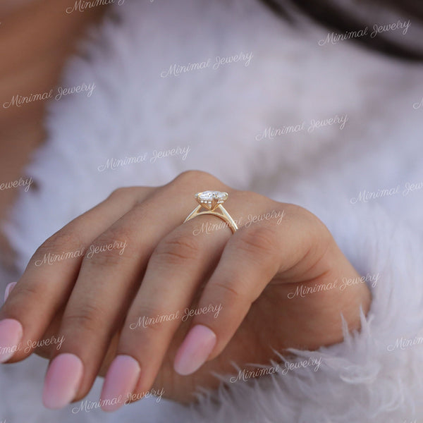 2.5 CT cushion cut moissanite engagement ring,hidden halo,double prong,solitaire elongated cushion Cathedral ring,bridal wedding ring set