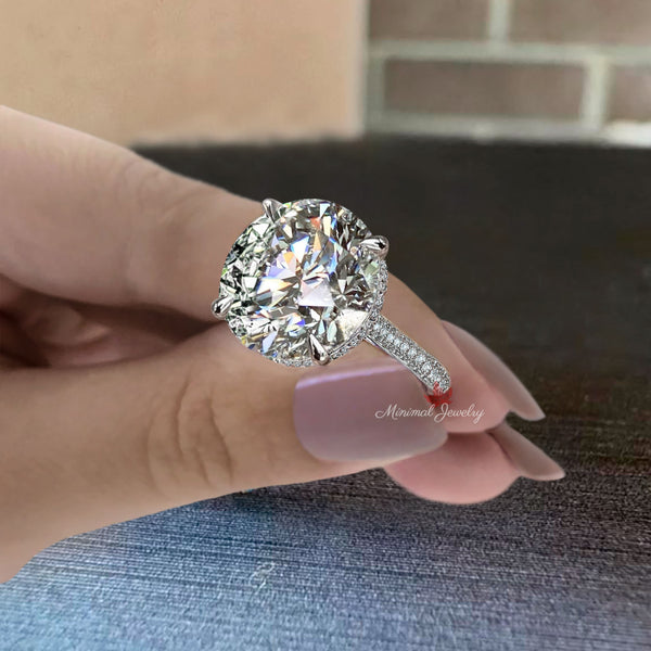 12CT Round Moissanite Wedding Ring for Women Hidden Halo 14K Gold Cathedral Anniversary Ring