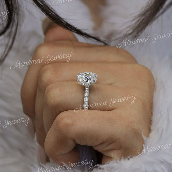 2.5ct Oval Moissanite Engagement Rin Hidden Halo oval cut wedding ring women Thick gold wide band solitaire ring for bridal ring set