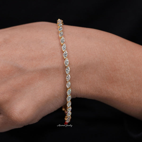 Marquise tennis bracelet,10k/14k solid gold moissanite tennis bracelet,luxury lab diamond tennis bracelet,dainty moissanite bracelet,women