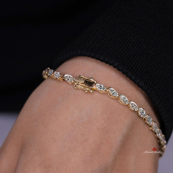 Marquise tennis bracelet,10k/14k solid gold moissanite tennis bracelet,luxury lab diamond tennis bracelet,dainty moissanite bracelet,women