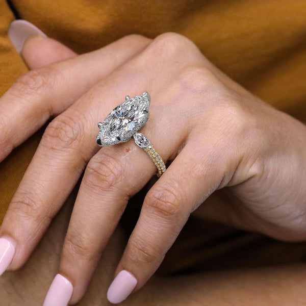 5.5CT Marquise Moissanite engagement ring hidden halo large solitaire marquise cut ring crushed ice moissanite diamond cocktail wedding ring