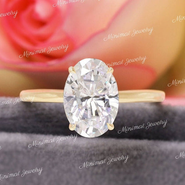 2.5 CT Oval moissanite engagement ring simple oval engagement ring oval cut hidden halo ring 14k yellow gold Promise,wedding ring women