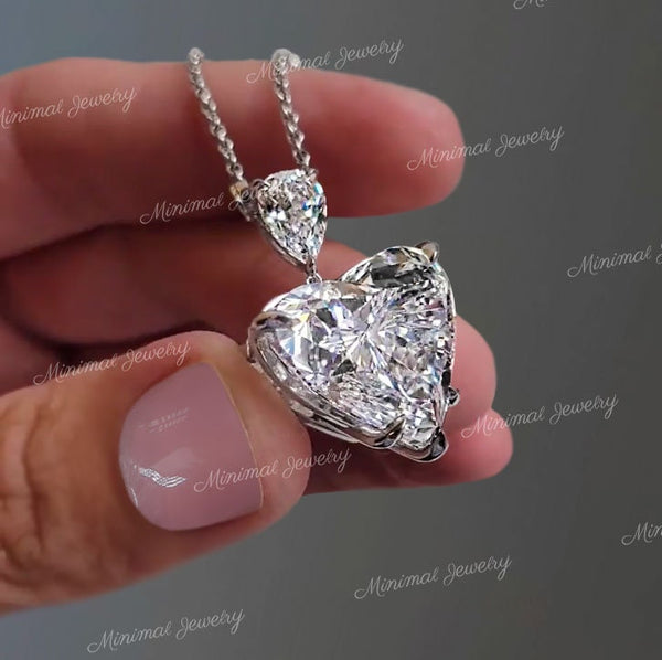 Heart moissanite pendant necklace,18k/14k solid gold chain necklace 11.37CT solitaire pendant necklace,moissanite necklace, iced out pendant