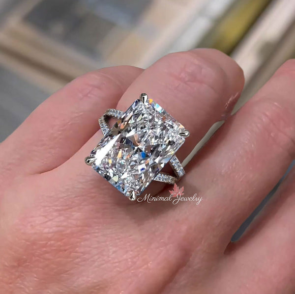13CT Radiant cut engagement ring split band large solitaire Radiant moissanite engagement ring split shank ring cocktail luxury wedding ring