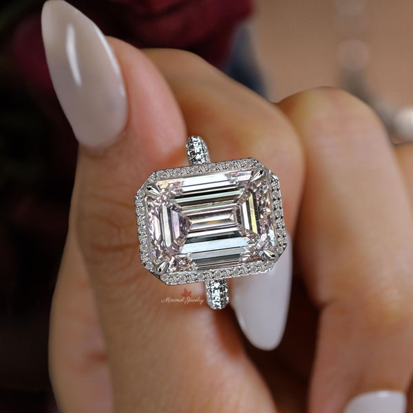 Lab Grown Diamond Emerald Cut Ring 15 CT IGI Certified diamond Engagement Ring Statement Wedding Anniversary ring halo Gold Cathedral ring