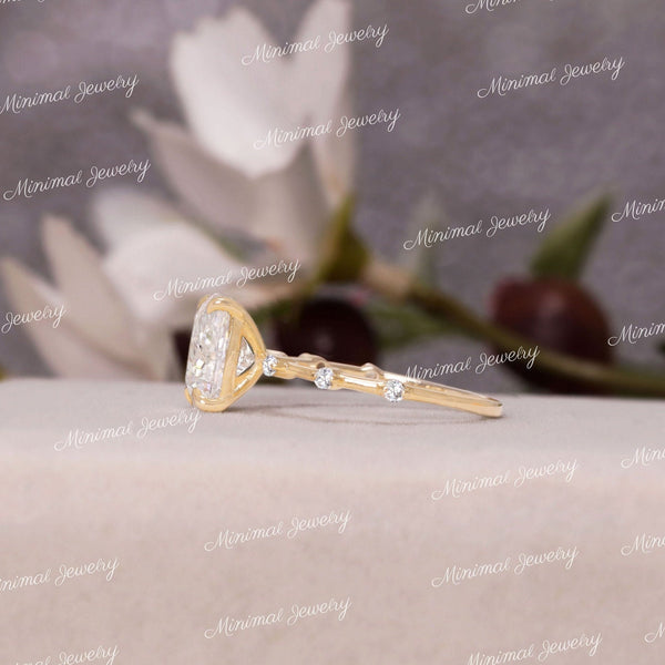 2.5 CT cushion cut moissanite engagement ring,hidden halo solitaire,elongated cushion cut engagement ring,pave distance,unique wedding ring