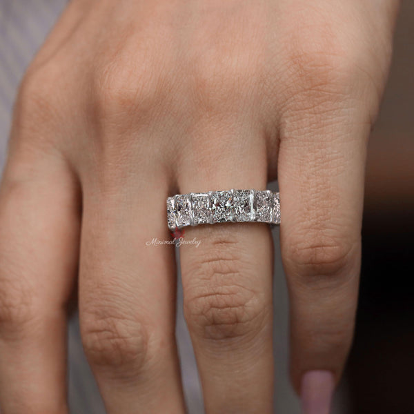 Radiant moissanite full eternity band,14k white gold wedding band,moissanite eternity ring,thick modern,stackable unique wedding band