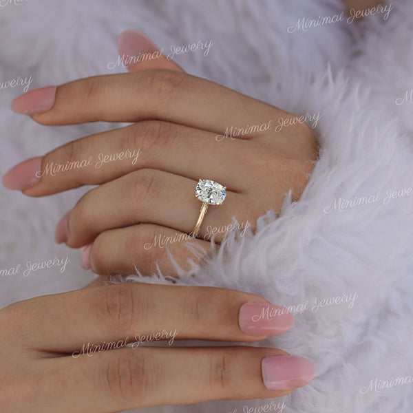 2.5 CT cushion cut moissanite engagement ring,hidden halo elongated cushion,solitaire Cathedral ring,unique pave bridge,dome,wedding ring