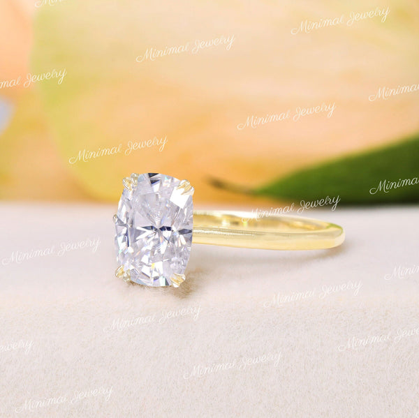 2.5 CT cushion cut moissanite engagement ring,hidden halo,double prong,solitaire elongated cushion Cathedral ring,bridal wedding ring set