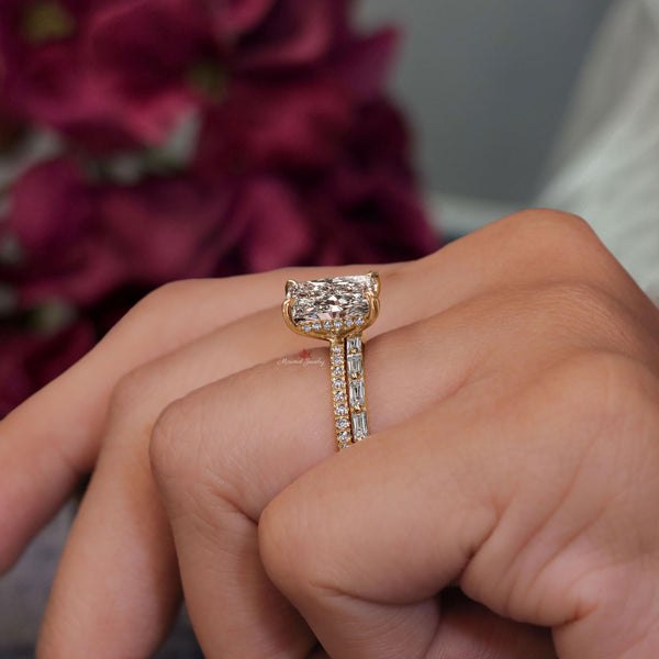 lab grown diamond ring 2.8 CT radiant cut engagement ring set wedding ring set simple IGI certified hidden halo CVD lab created diamond ring