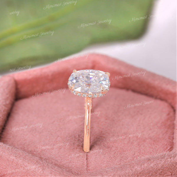 2.5CT cushion cut moissanite engagement ring,hidden halo 14k Rose gold,elongated cushion moissanite solitaire,pave bridge,claw prong,propose