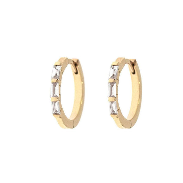 Baguette hoops,huggie hoop earrings,14k solid gold hoop earrings,small gold hoops,mini,tiny hoop earrings•diamond huggies•diamond hoops•8mm