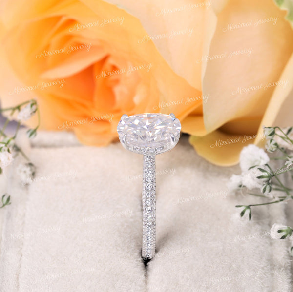 2.5ct Oval Moissanite Engagement Rin Hidden Halo oval cut wedding ring women Thick gold wide band solitaire ring for bridal ring set