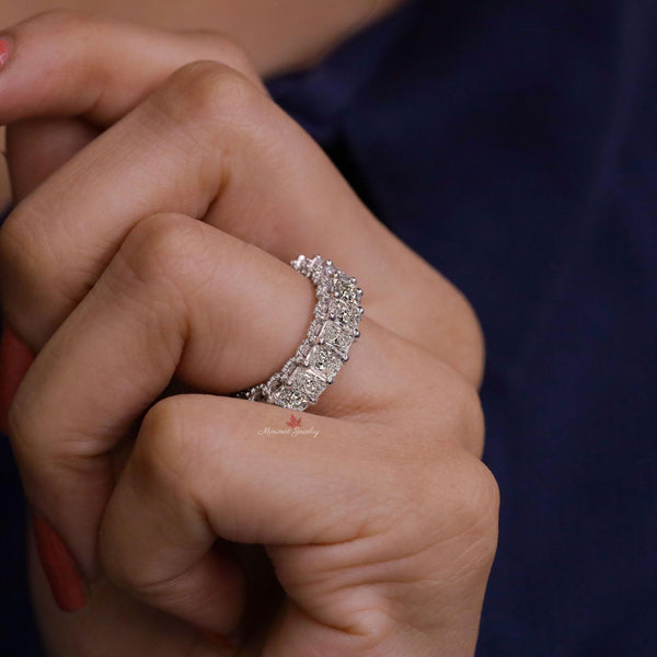 Moissanite wedding band Radiant eternity band,7.23 TCW full eternity ring,modern thick anniversary 4mm wedding band,Matching stackable rings