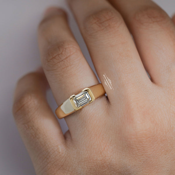 mens moissanite ring unique mens wedding band gift for him bezel set ring for men white gold mens emerald ring promise ring for him Husband