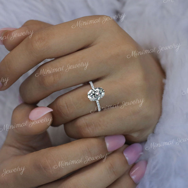 Oval Moissanite engagement ring,hidden halo,2.5 CT oval moissanite ring,pave prong set,oval solitaire,modern engagement ring,wedding ring
