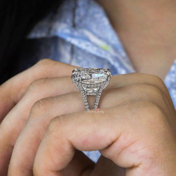 19.5 CT big large cushion cut moissanite engagement ring,celebrity style,split shank,elongated cushion solitaire wedding ring,hidden halo