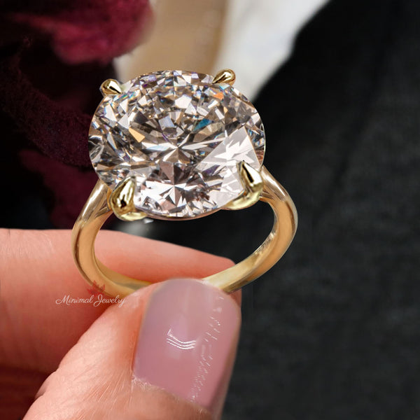 17 CT Round moissanite engagement ring 14k gold cathedral ring large solitaire wedding anniversary ring for women big diamond statement ring