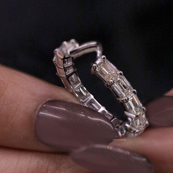 open gap wedding band moissanite eternity band east west emerald cut moissanite wedding band dainty wedding band open stacking ring 14k gold