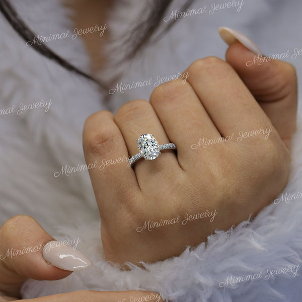 2.5ct Oval Moissanite Engagement Rin Hidden Halo oval cut wedding ring women Thick gold wide band solitaire ring for bridal ring set