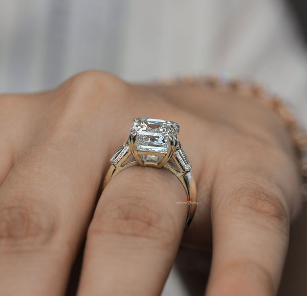 16 CT Three Stone moissanite emerald cut ring,celebrity style baguette&big large Emerald cut moissanite engagement ring 3 stone wedding ring