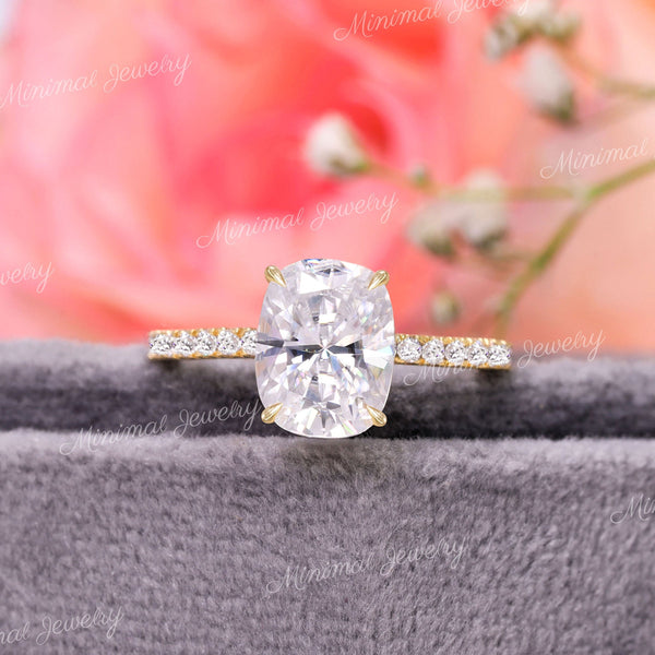 2.5 CT cushion cut engagement ring,hidden halo,moissanite solitaire ring,stunning 1.5mm thin band,elongated cushion,anniversary,wedding ring