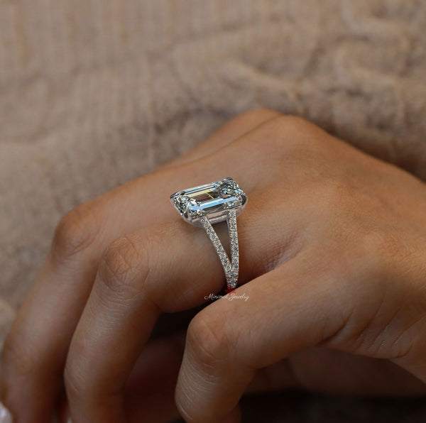 Emerald cut moissanite engagement ring split band solitaire 4.5 carat unique emerald cut moissanite ring split shank wedding ring for women
