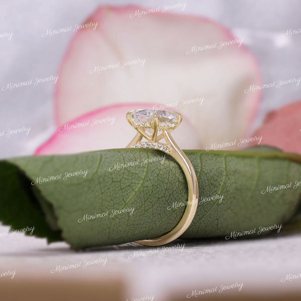 2.5 CT cushion cut moissanite engagement ring,hidden halo elongated cushion,solitaire Cathedral ring,unique pave bridge,dome,wedding ring