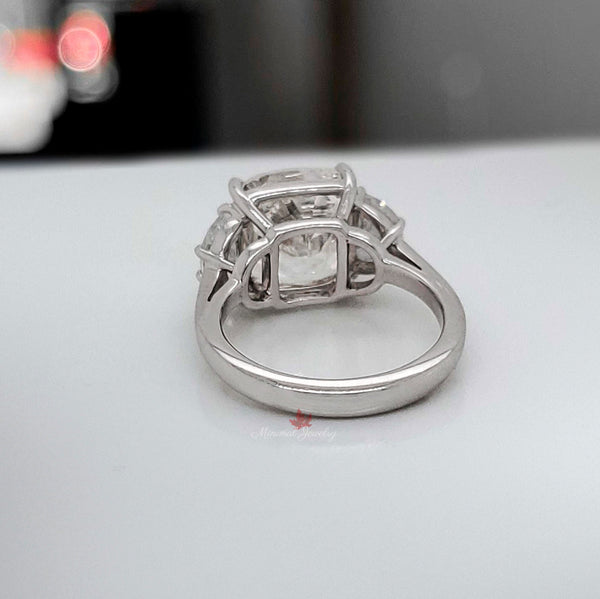Three stone engagement ring 8.5 CT cushion cut moissanite engagement ring white gold ring celebrity inspired diamond wedding ring,women