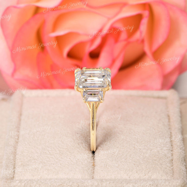 3.48 TCW Three Stone Emerald Cut Moissanite Engagement Ring,trellis set,three stone moissanite ring,3 Stone Emerald Cut Ring,wedding ring